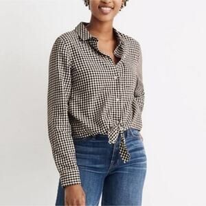 Madewell Gingham flannel button down tie waist